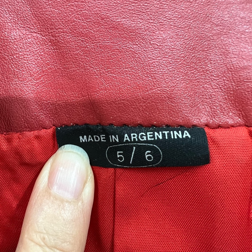 Vintage MARCO MORANI Size 5/6 Made In Argentina White & Red Leather Jacket 90s - Picture 5 of 6
